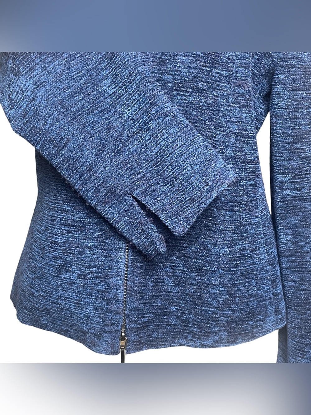 Akris Punto Blue Tweed Zip Front Wool Angora Jacket Blazer Lined Pockets Sz 10 - Picture 8 of 16